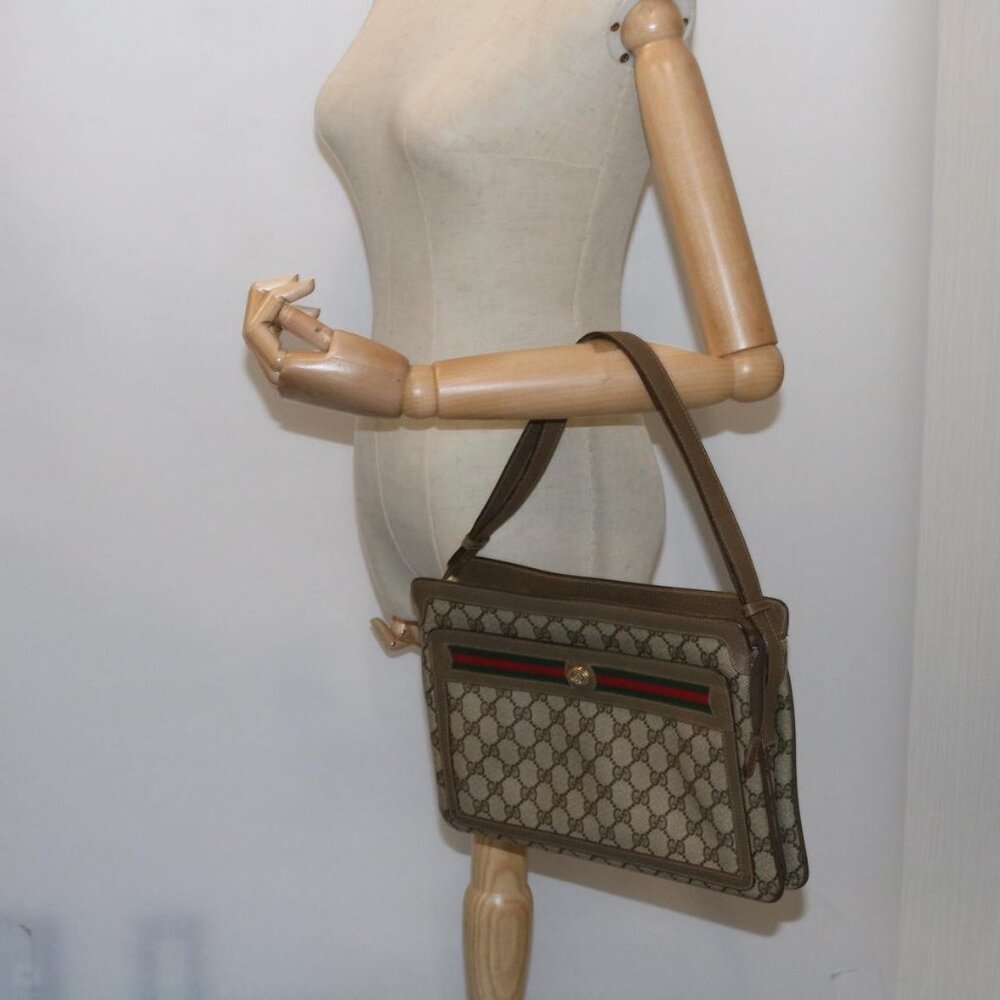 GUCCI GG Supreme Web Sherry Line Shoulder Bag Beige Red 41 02 090 Auth